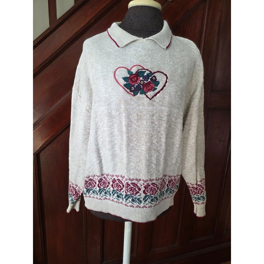 Vintage Chelsea Gardens XL Floral Embroidered Knit Sweater